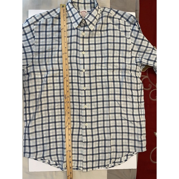 Brooks Brothers Madison Shirt Men's Medium All Irish Linen Blue Plaid Casual - Picture 7 of 8